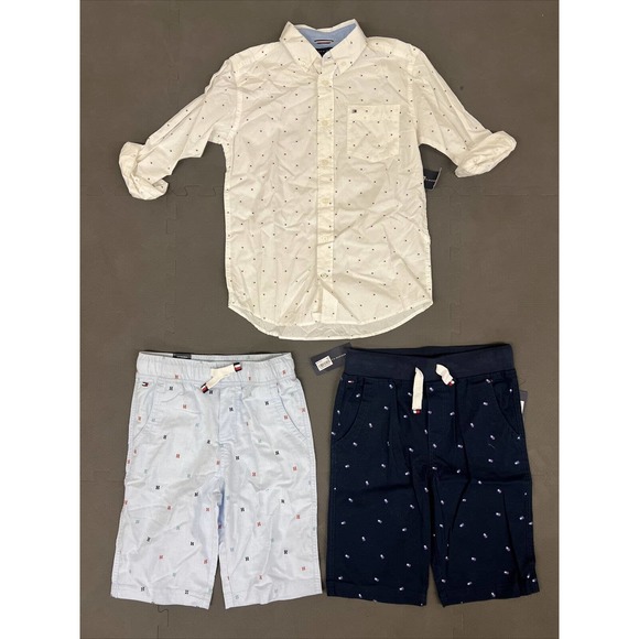 Lot of Boys Medium 12/14 Tommy Hilfiger Shorts & Button-Down Shirt NWT Charity